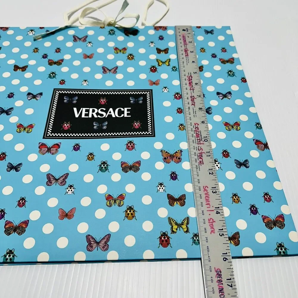 Versace 18”x16”x8” Authentic Blue Butterfly Paper Bag Gift Tote Medium